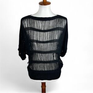 Sheer Knit Short-Sleeve Sweater - Black